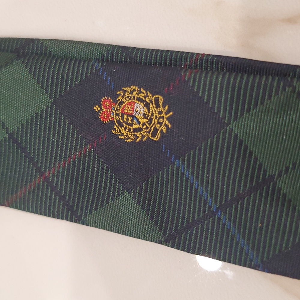 Vintage Polo Ralph Lauren Silk Plaid Crest Brass Leather Suspenders Braces